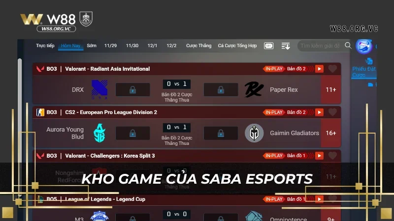 Khám phá các game cá cược do SABA ESPORTS cung cấp