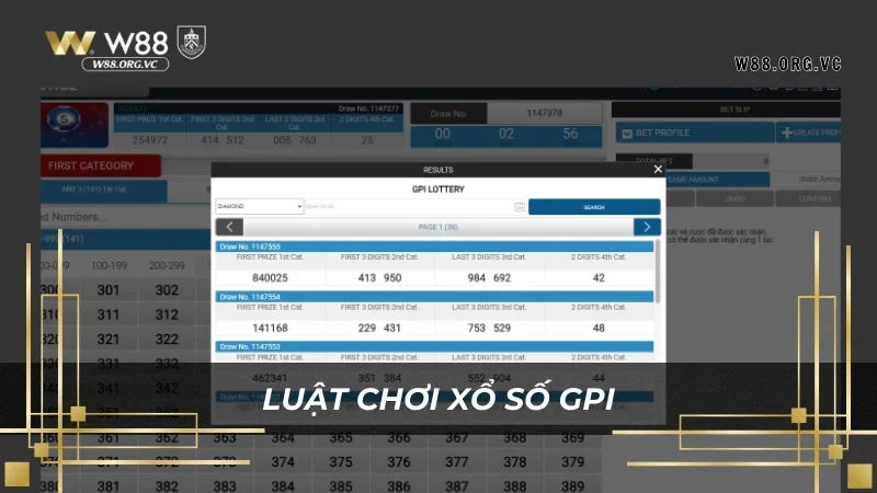Luật cược xổ số GPI nhanh nhưng hiệu quả tại W88