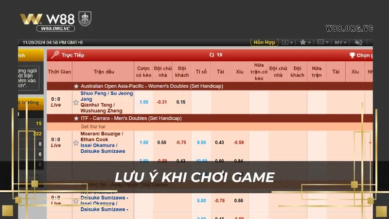 Lưu ý khi chơi game của SBO tại nhà cái W88