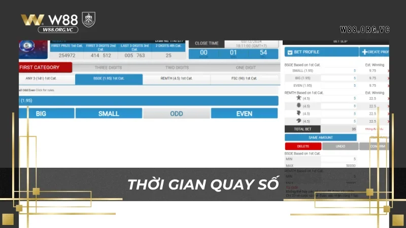 Sau thời gian quay số kết quả sẽ được W88 hiển thị  