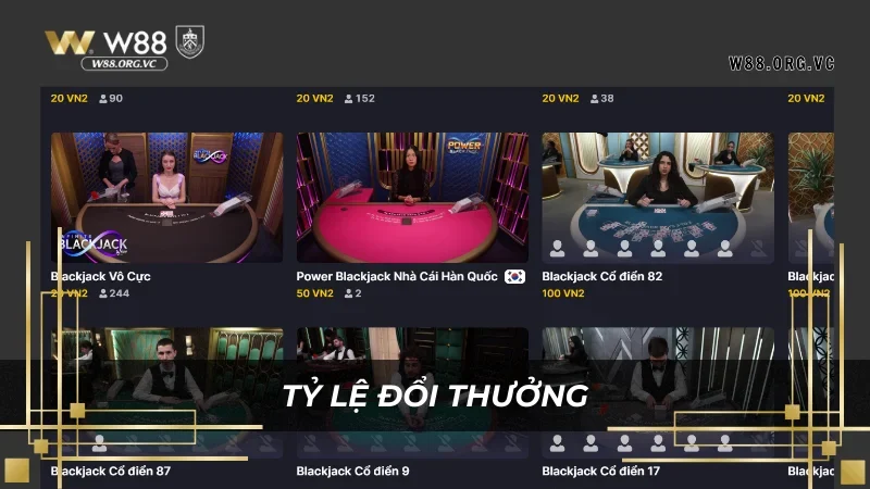 Tìm hiểu tỷ lệ trả thưởng khi chơi blackjack tại W88